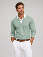 Men’s Long Sleeve Polo Shirt with Contrast Collar