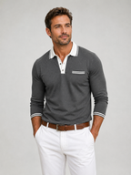 Men’s Long Sleeve Polo Shirt with Contrast Collar