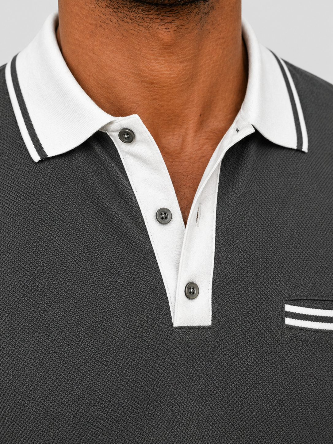 Men’s Long Sleeve Polo Shirt with Contrast Collar