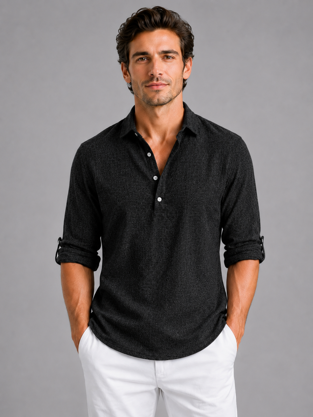 Men’s Long Sleeve Shirt with Open Collar