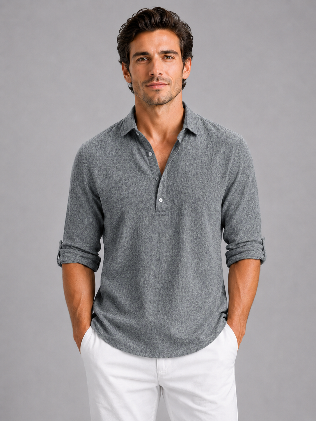 Men’s Long Sleeve Shirt with Open Collar