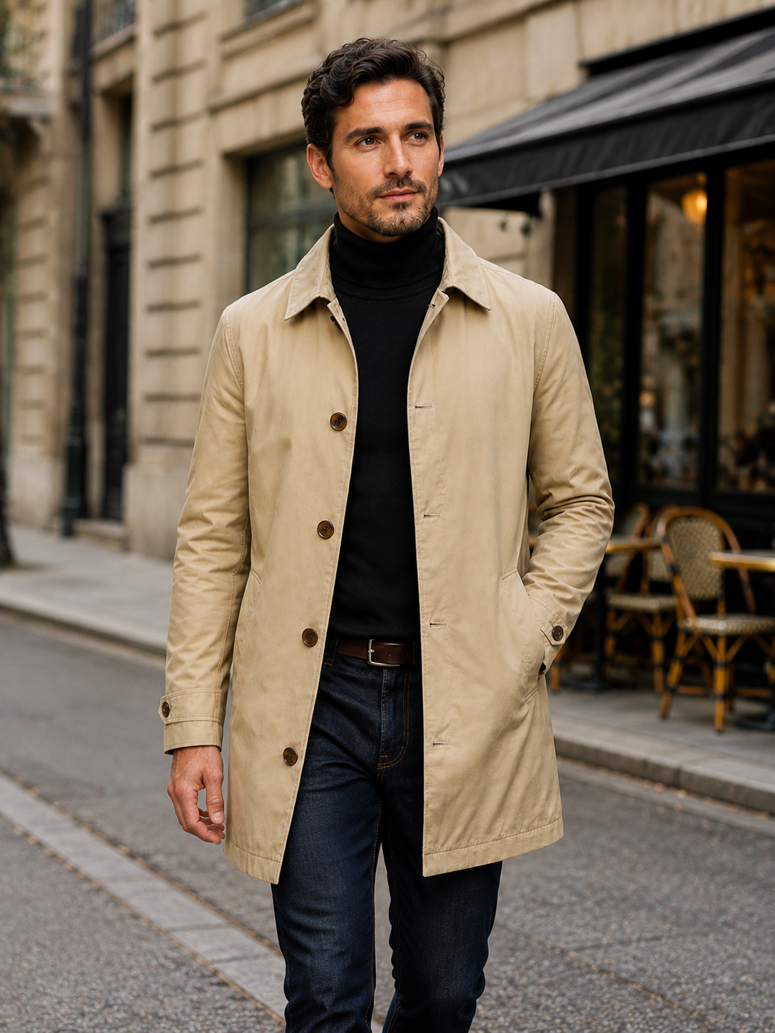 Men’s Longline Coat with Button Front
