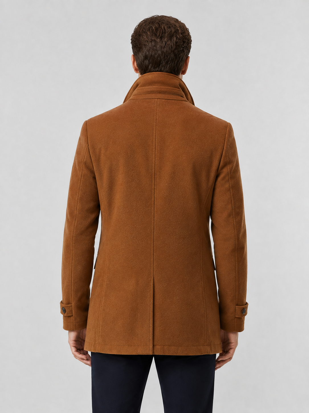 Men’s Mid-Length Overcoat with Layered Collar