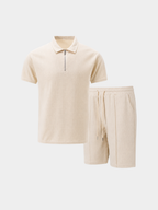 Men’s Polo Shirt and Shorts Set with Zip Collar