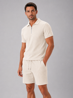 Men’s Polo Shirt and Shorts Set with Zip Collar