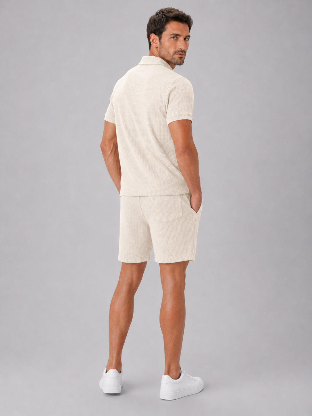 Men’s Polo Shirt and Shorts Set with Zip Collar