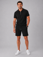 Men’s Polo Shirt and Shorts Set with Zip Collar