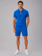 Men’s Polo Shirt and Shorts Set with Zip Collar