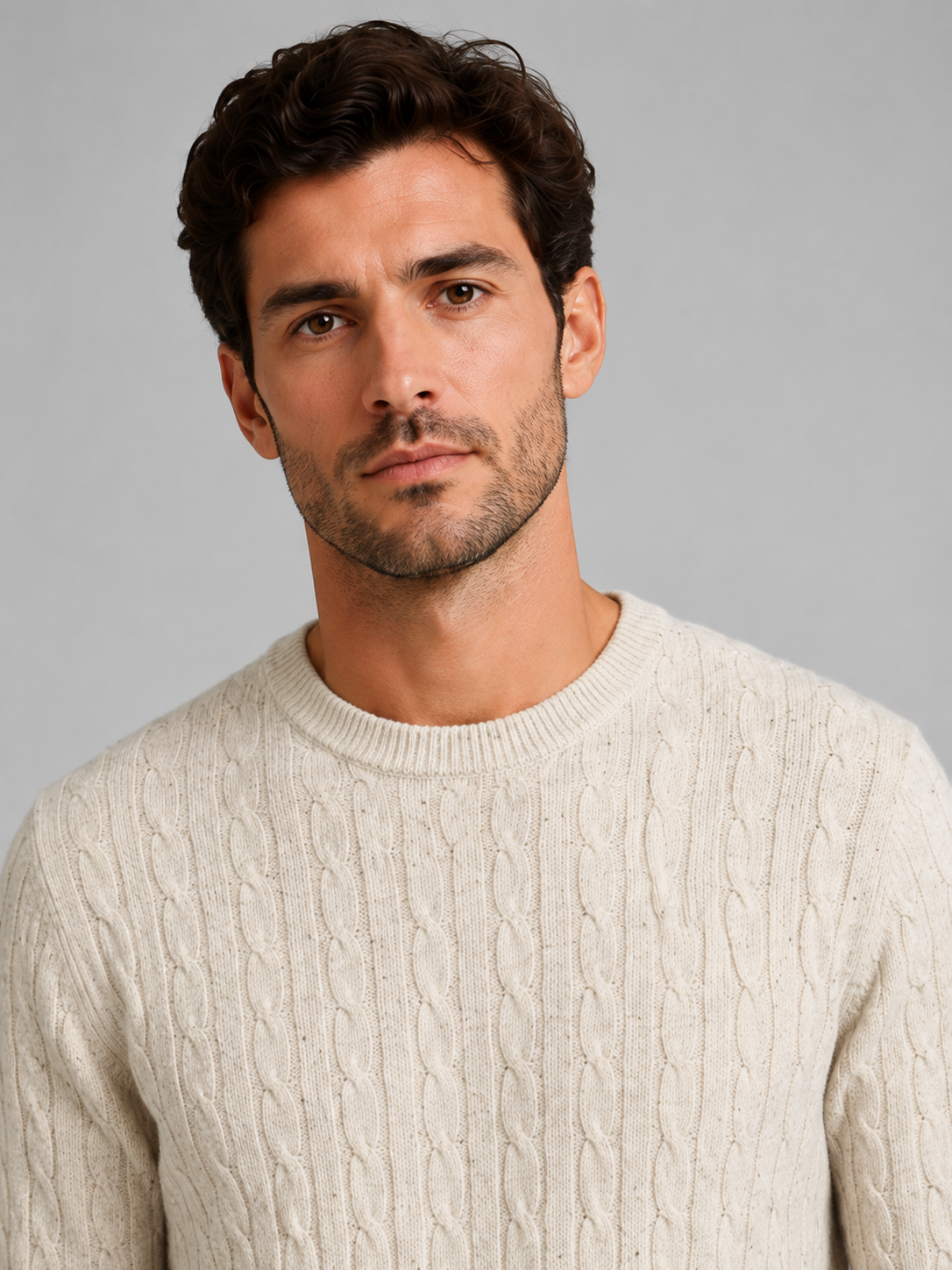 Men’s Ribbed Crew Neck Knit Jumper with Textured Pattern