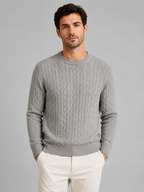 Men’s Ribbed Crew Neck Knit Jumper with Textured Pattern
