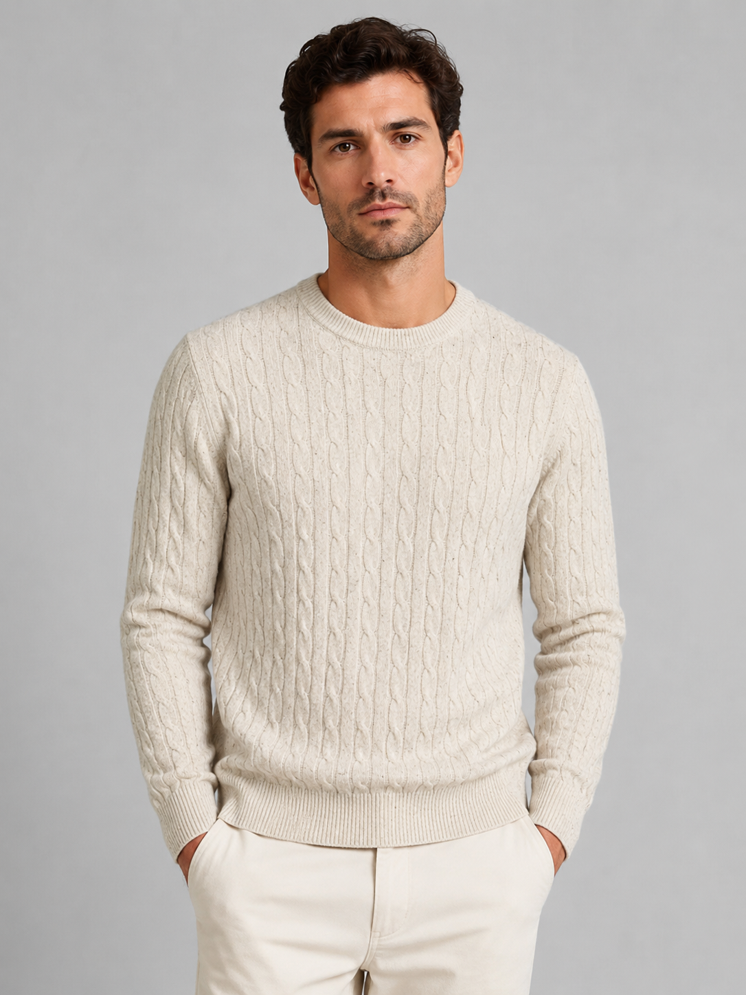 Men’s Ribbed Crew Neck Knit Jumper with Textured Pattern