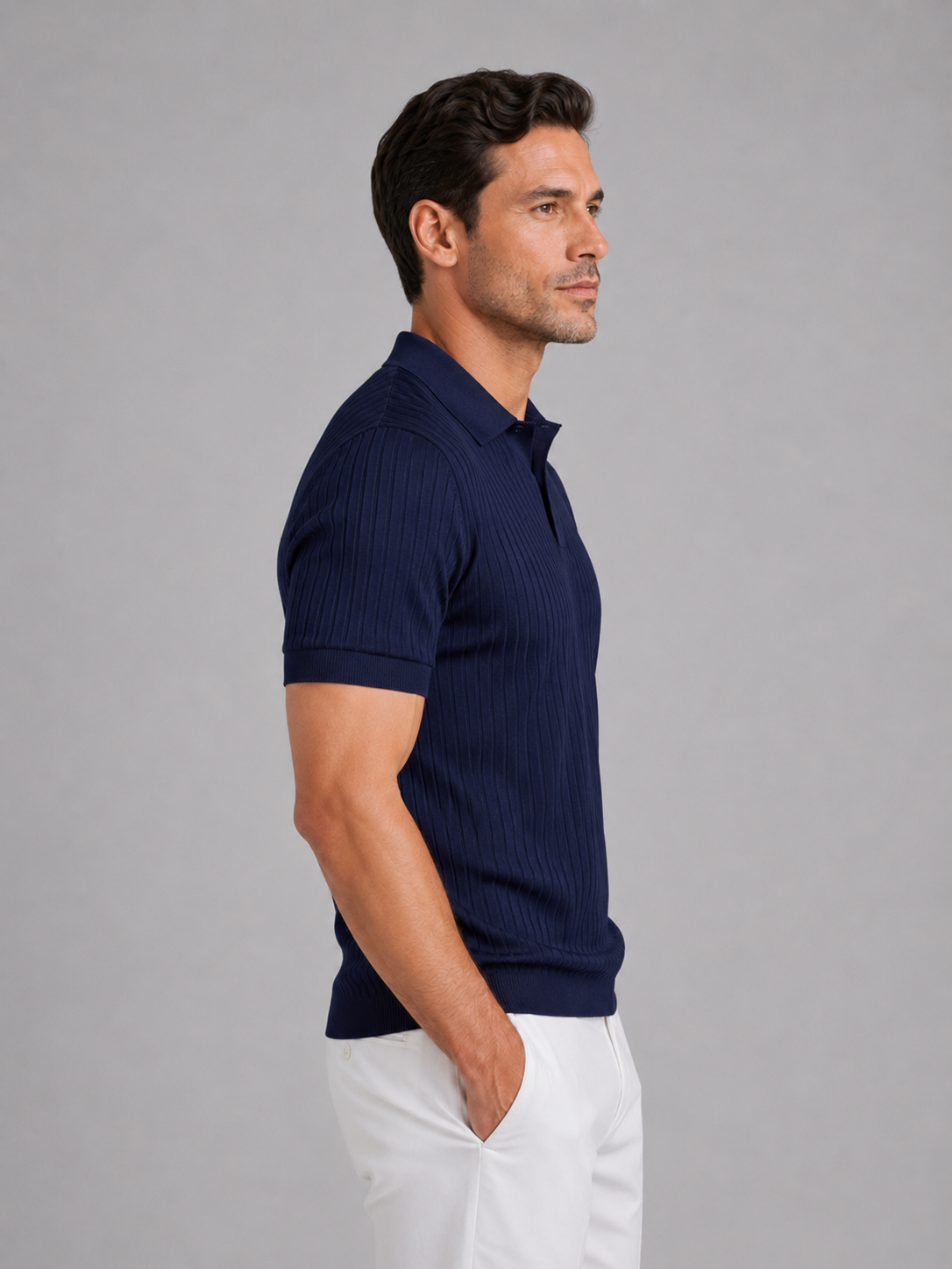 Men’s Ribbed Knit Polo Shirt