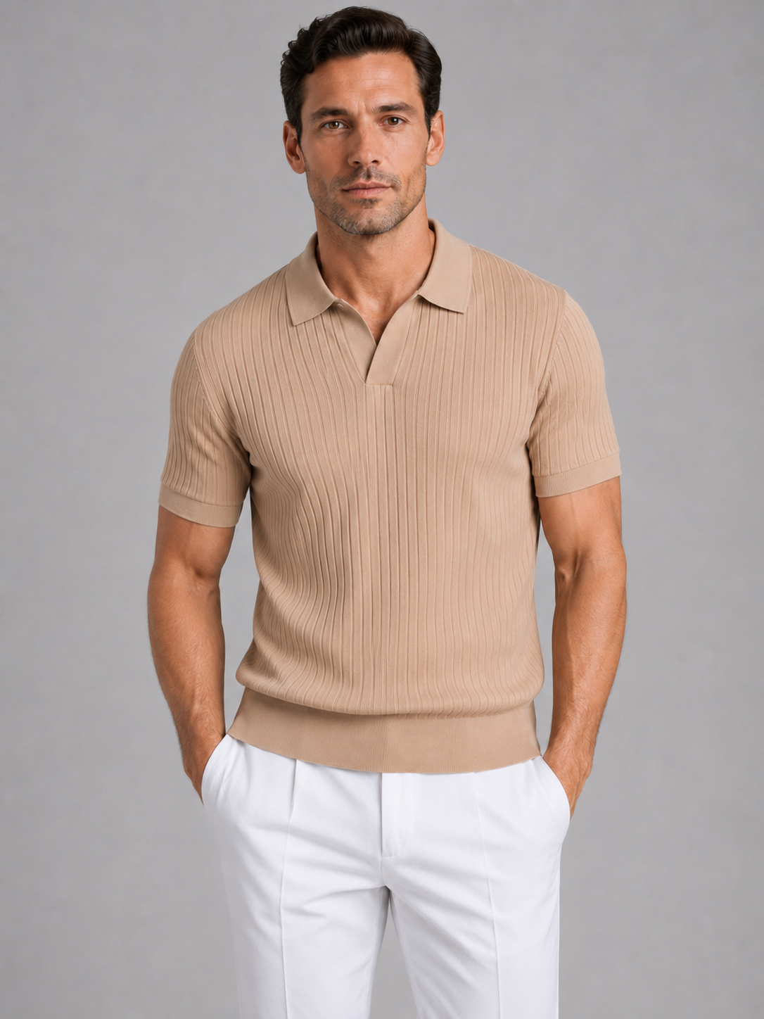 Men’s Ribbed Knit Polo Shirt