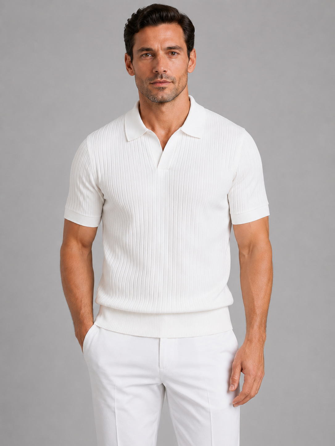 Men’s Ribbed Knit Polo Shirt