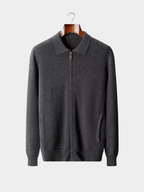 Men’s Ribbed Knit Zip Cardigan with Polo Collar