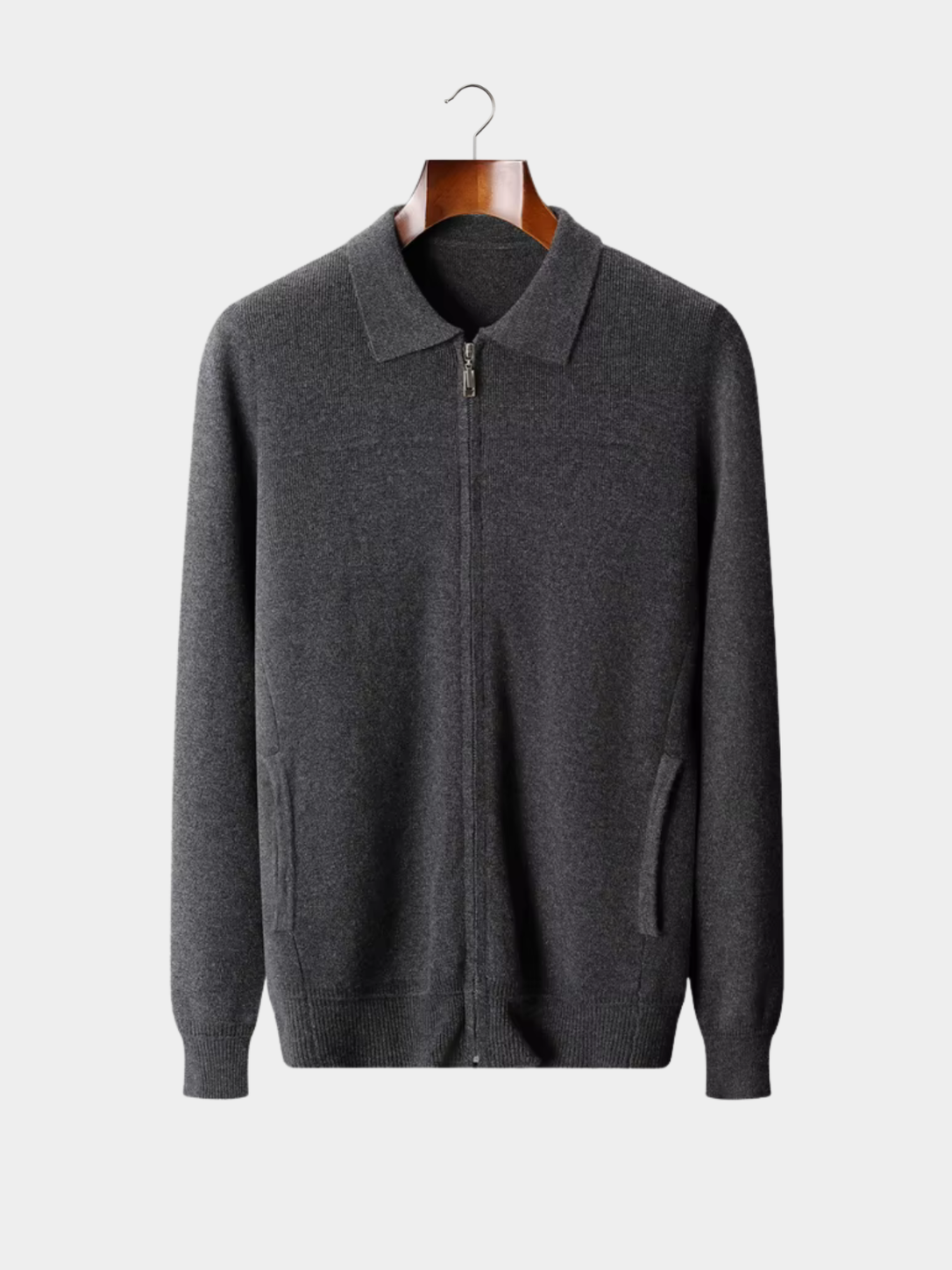 Men’s Ribbed Knit Zip Cardigan with Polo Collar