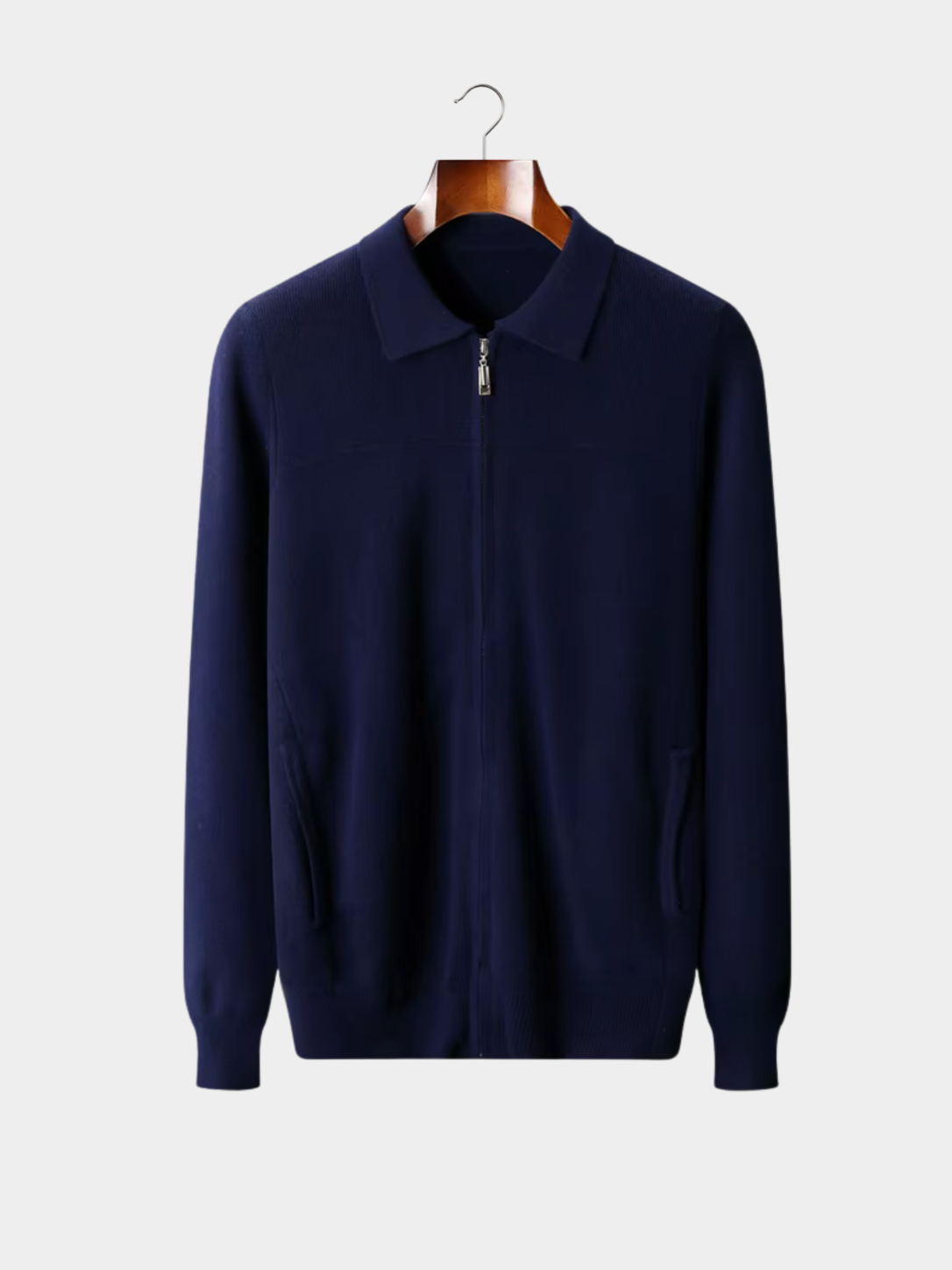 Men’s Ribbed Knit Zip Cardigan with Polo Collar