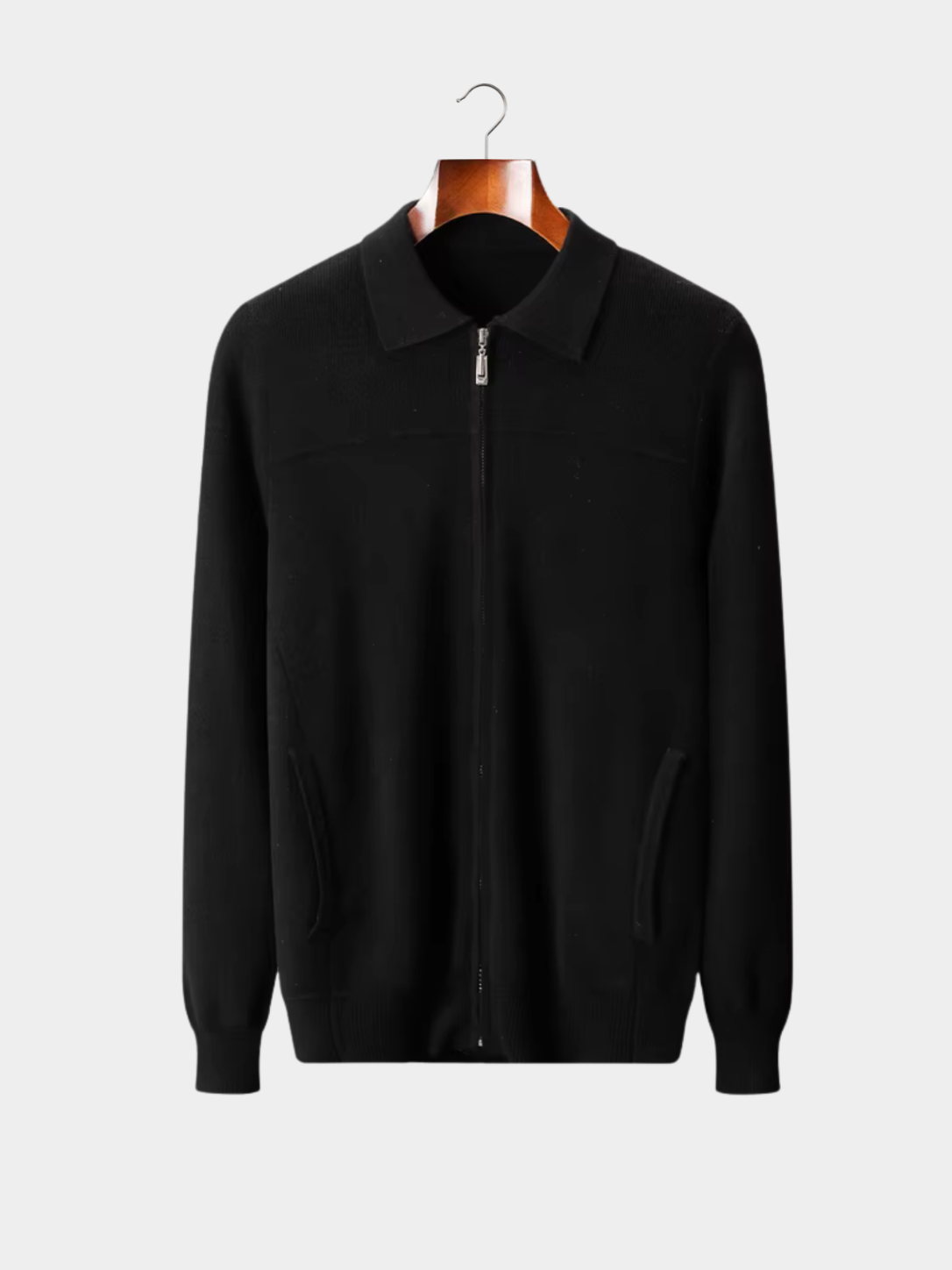 Men’s Ribbed Knit Zip Cardigan with Polo Collar