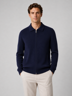 Men’s Ribbed Knit Zip Cardigan with Polo Collar