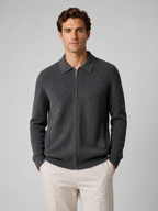 Men’s Ribbed Knit Zip Cardigan with Polo Collar