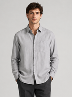Men’s Solid Gray Button-Up Shirt with Chest Pocket