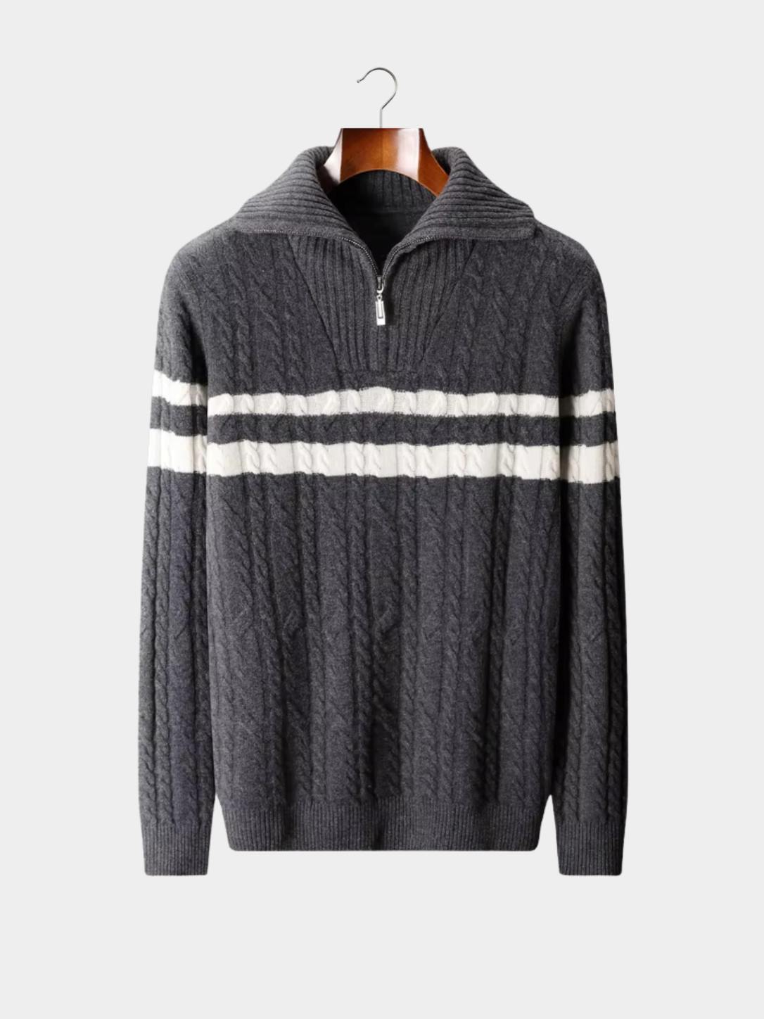 Men’s Striped Half-Zip Knit Jumper with Mock Neck