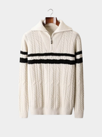 Men’s Striped Half-Zip Knit Jumper with Mock Neck