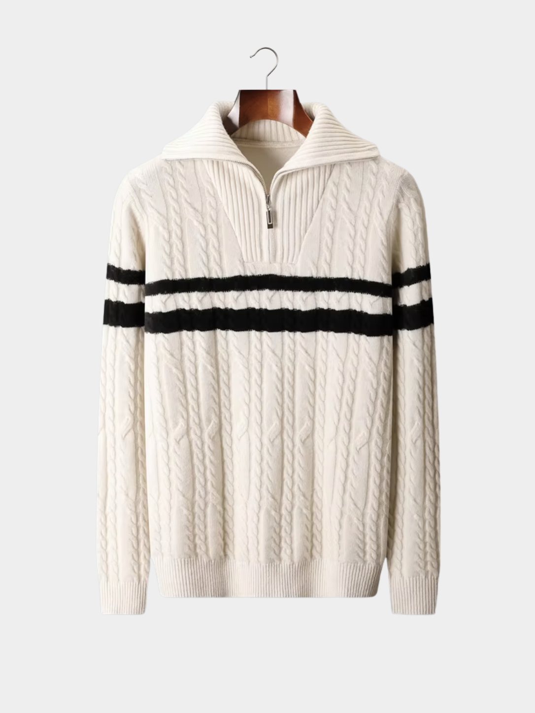Men’s Striped Half-Zip Knit Jumper with Mock Neck
