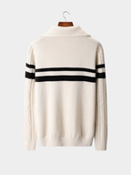 Men’s Striped Half-Zip Knit Jumper with Mock Neck