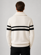 Men’s Striped Half-Zip Knit Jumper with Mock Neck