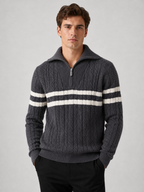 Men’s Striped Half-Zip Knit Jumper with Mock Neck
