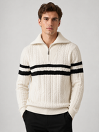Men’s Striped Half-Zip Knit Jumper with Mock Neck