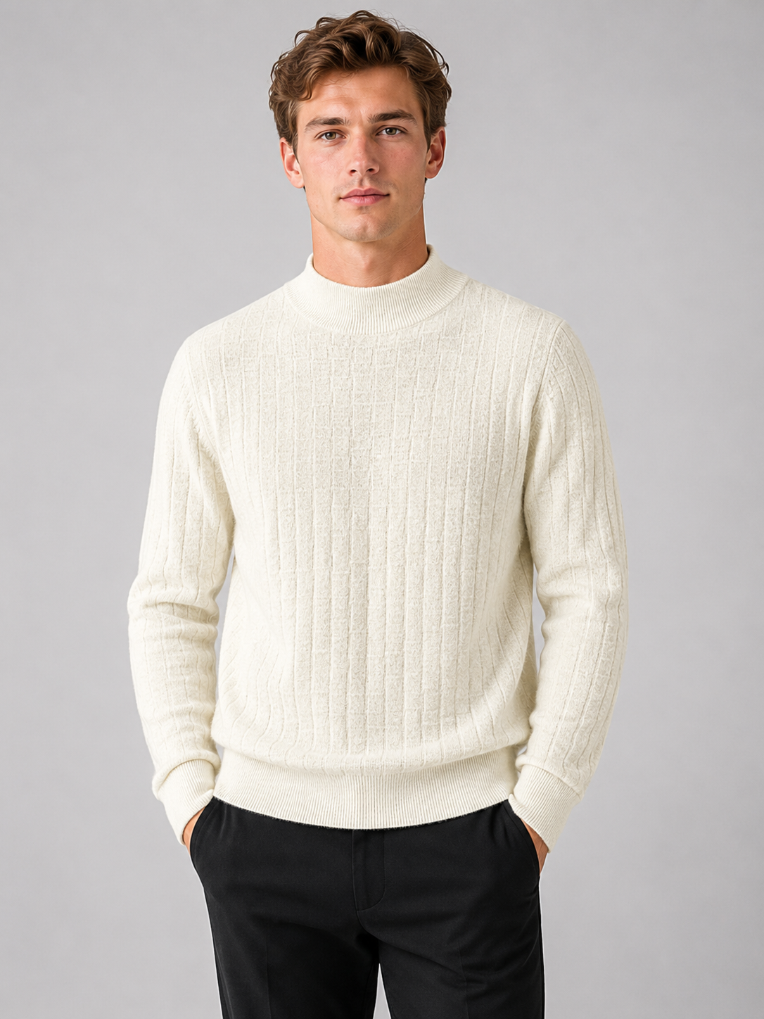 Men’s Textured Mock Neck Knit Jumper
