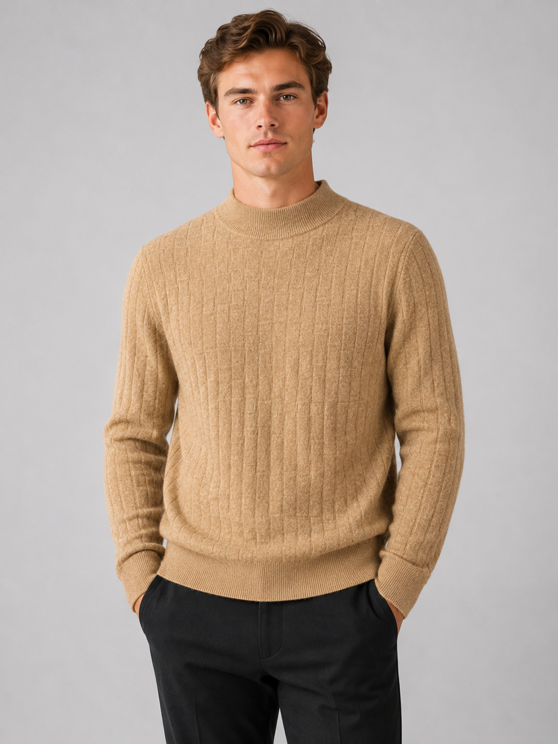 Men’s Textured Mock Neck Knit Jumper