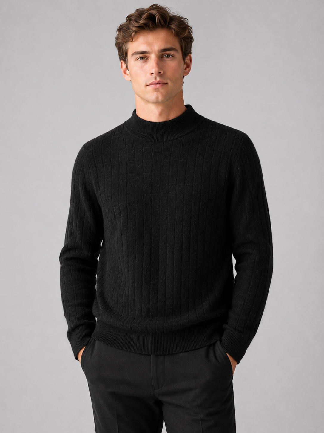 Men’s Textured Mock Neck Knit Jumper