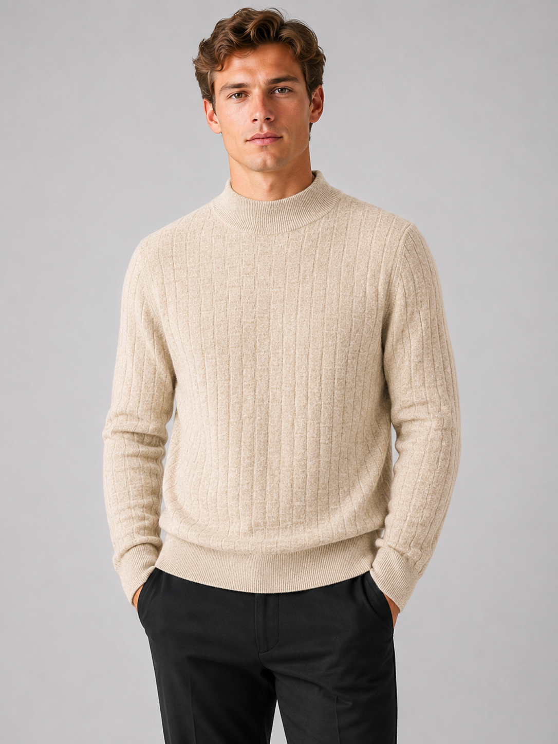 Men’s Textured Mock Neck Knit Jumper