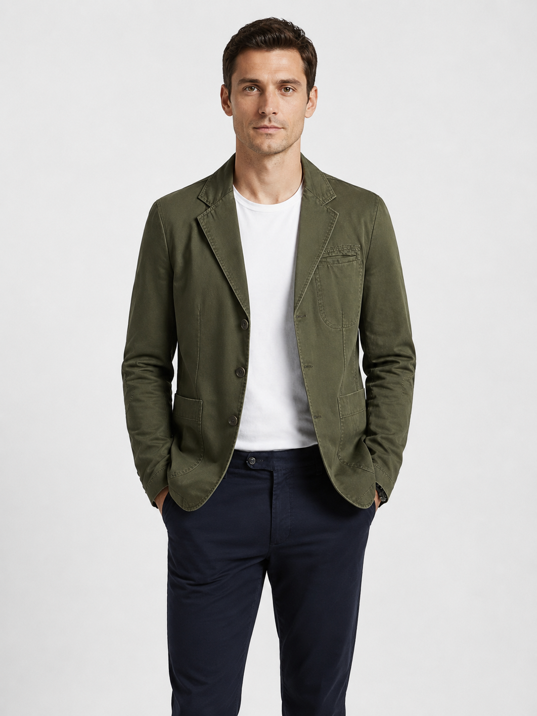 Men’s Three-Button Blazer with Notched Lapels