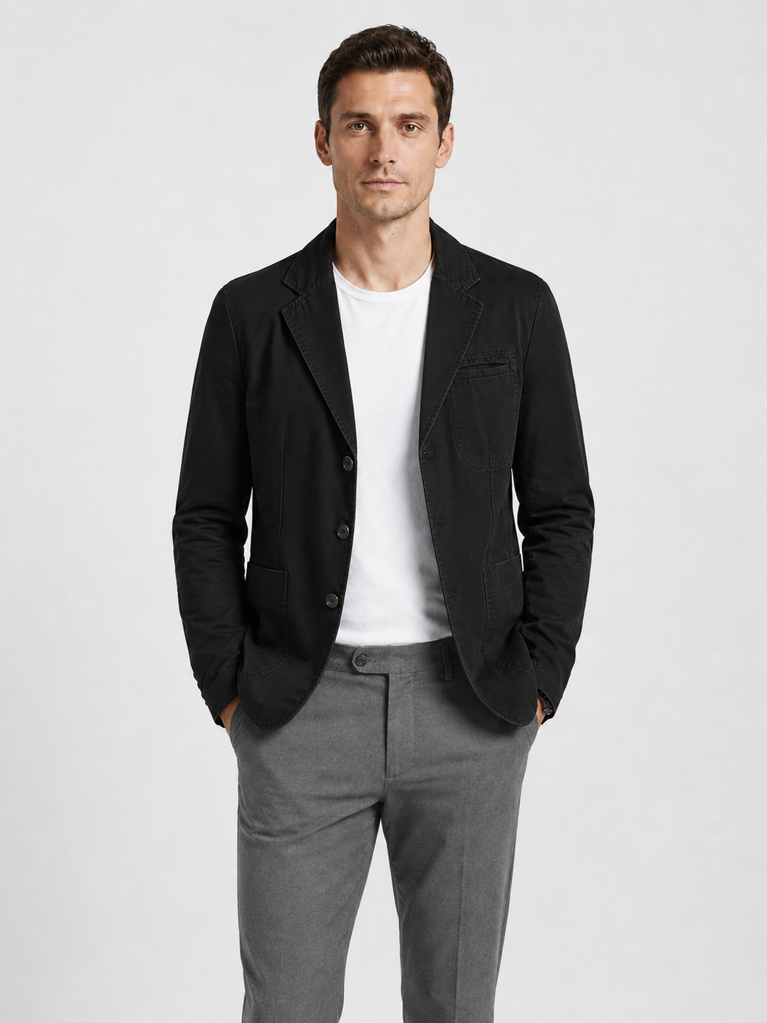 Men’s Three-Button Blazer with Notched Lapels