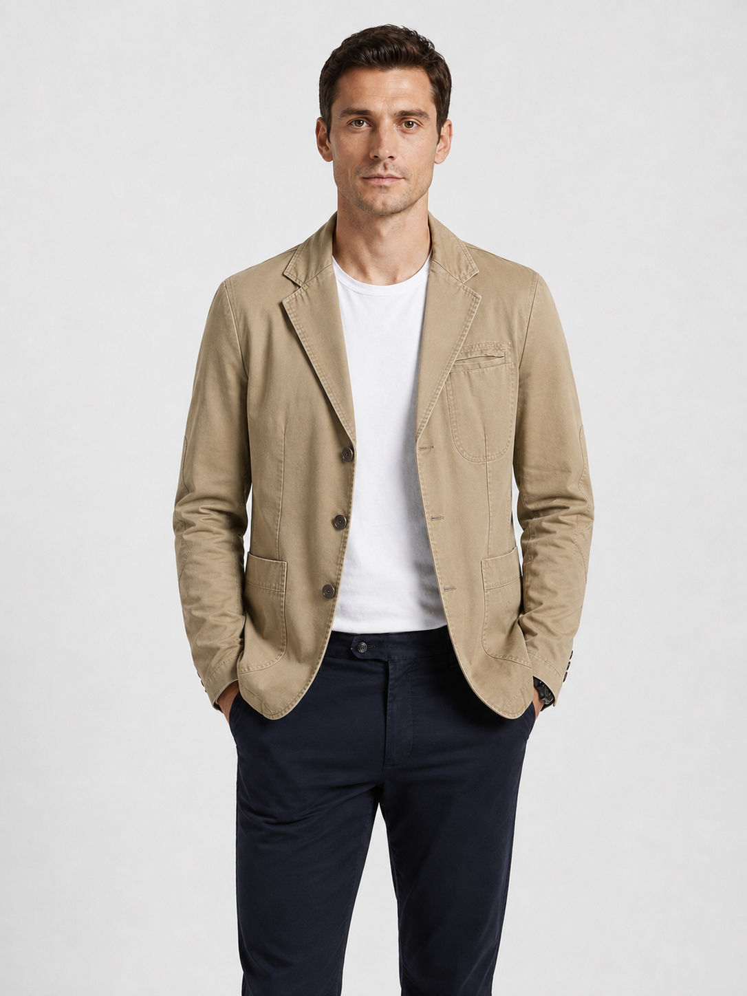 Men’s Three-Button Blazer with Notched Lapels