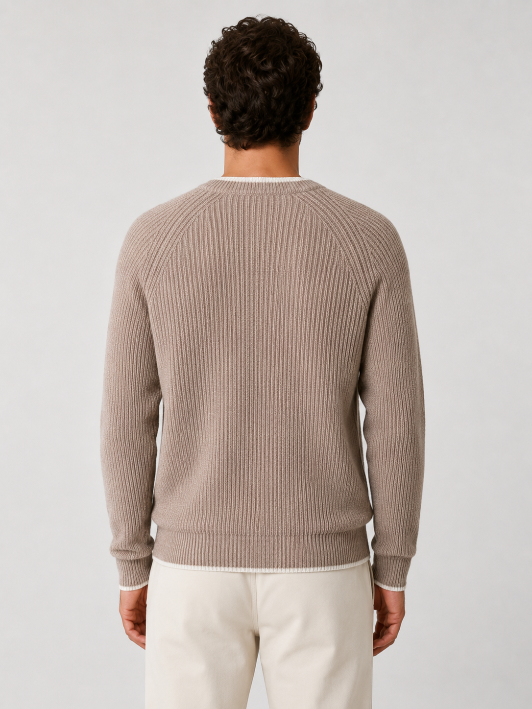 Men’s Two-Tone Crew Neck Knit Jumper with Ribbed Trim