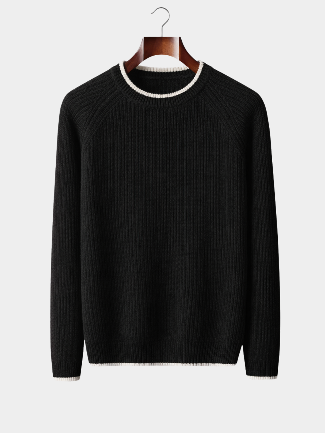 Men’s Two-Tone Crew Neck Knit Jumper with Ribbed Trim