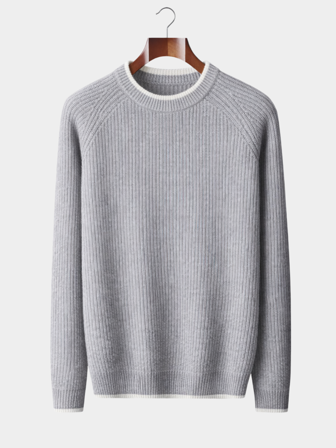 Men’s Two-Tone Crew Neck Knit Jumper with Ribbed Trim