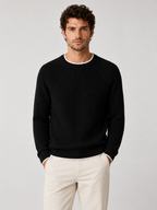 Men’s Two-Tone Crew Neck Knit Jumper with Ribbed Trim
