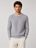 Men’s Two-Tone Crew Neck Knit Jumper with Ribbed Trim