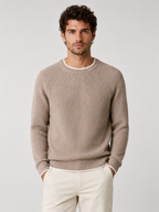 Men’s Two-Tone Crew Neck Knit Jumper with Ribbed Trim