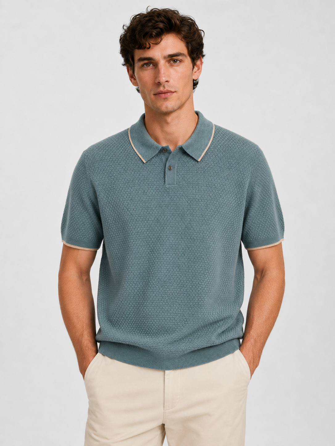 Men’s Two-Tone Short Sleeve Polo Shirt with Short Sleeves