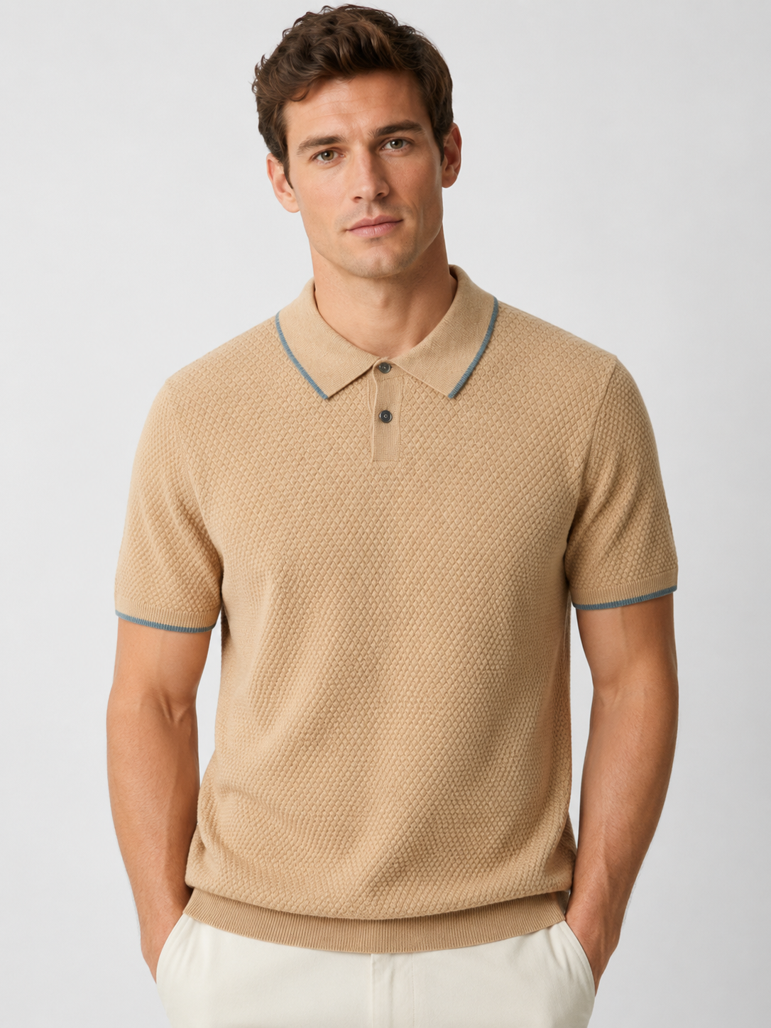 Men’s Two-Tone Short Sleeve Polo Shirt with Short Sleeves