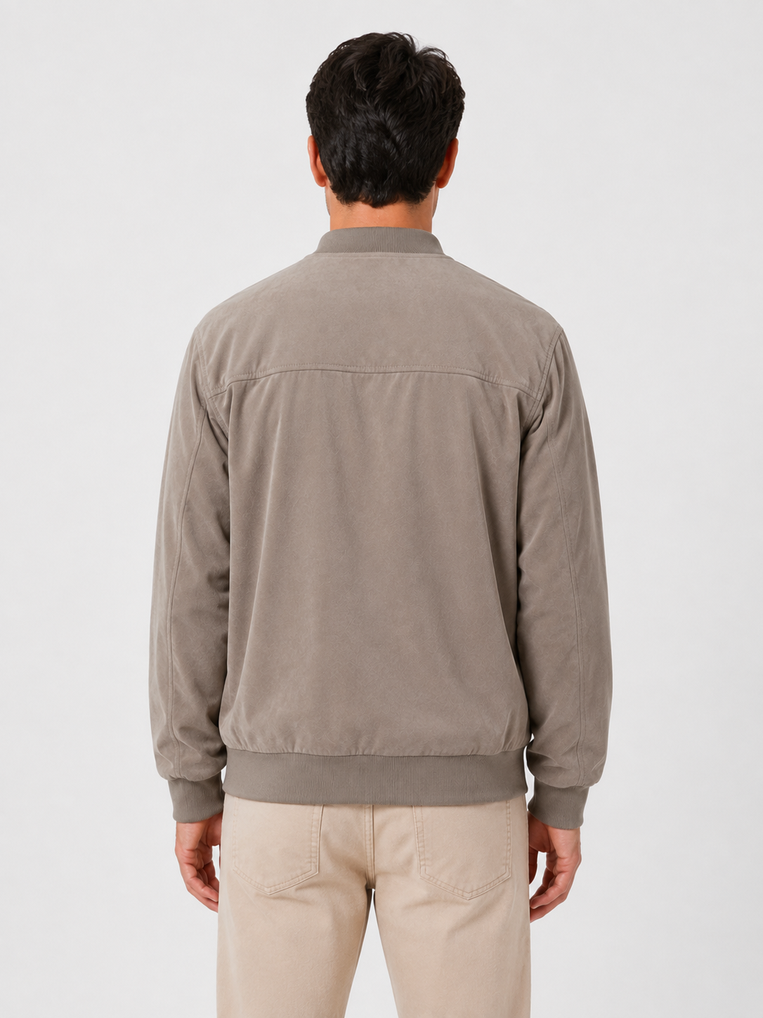 Men’s Zip Front Bomber Jacket with Ribbed Collar