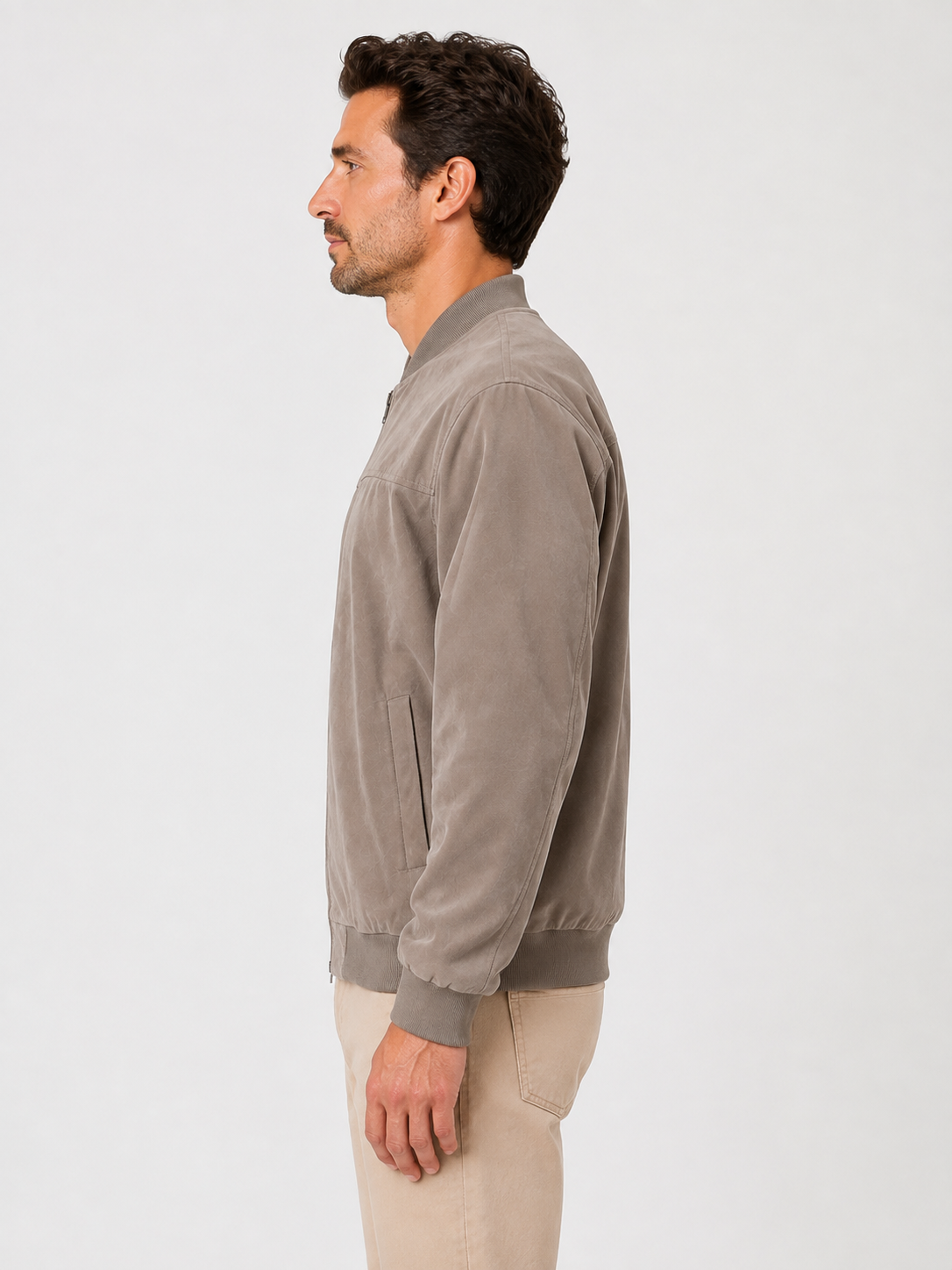 Men’s Zip Front Bomber Jacket with Ribbed Collar