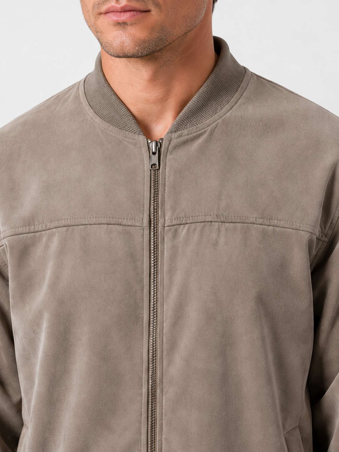 Men’s Zip Front Bomber Jacket with Ribbed Collar